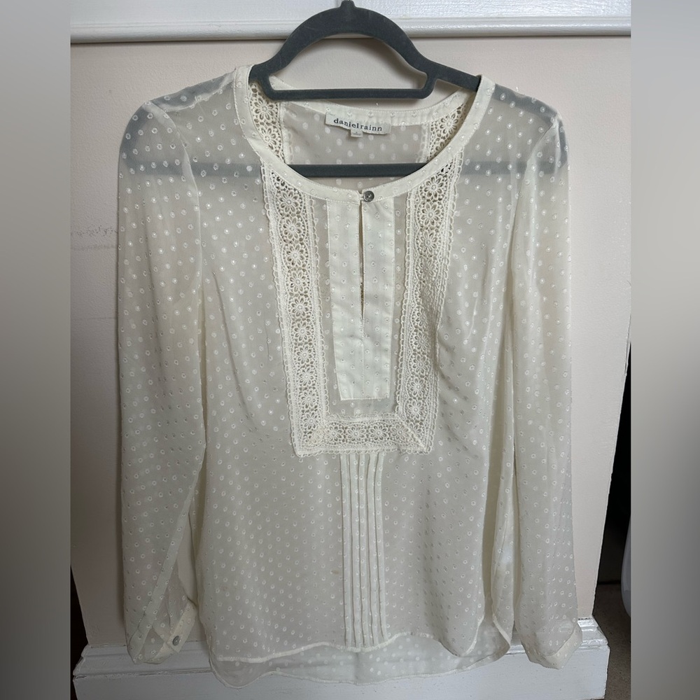 Chic Sheer White Lace Detail Blouse
